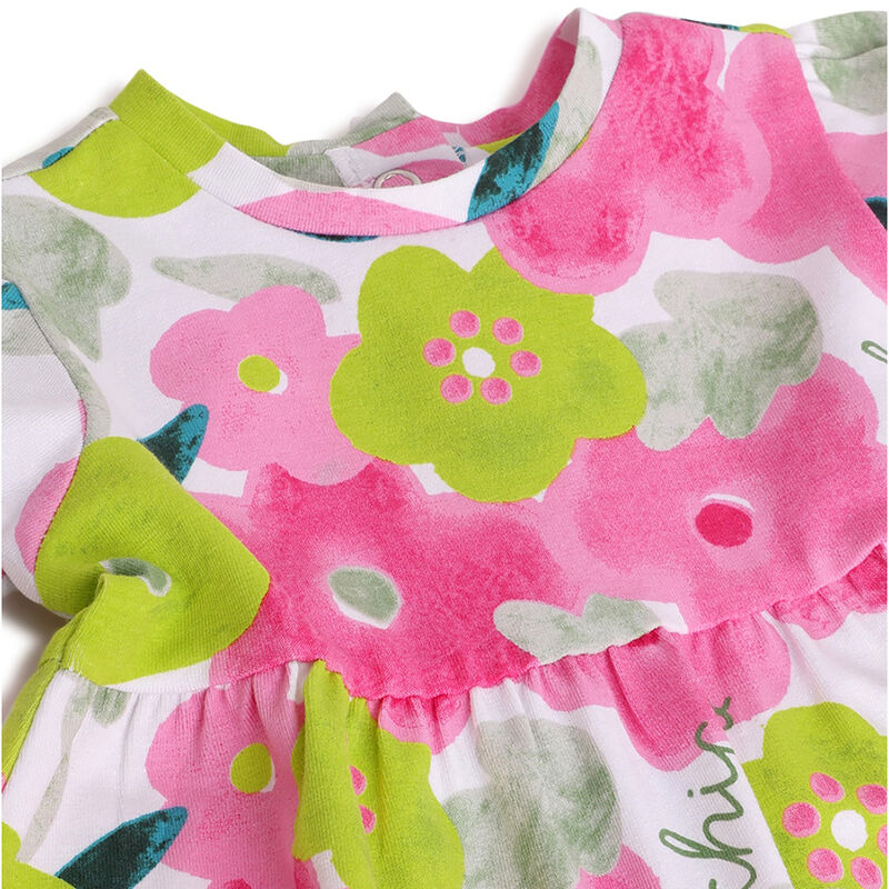 Girls White Printed Short Sleeve Dress image number 2